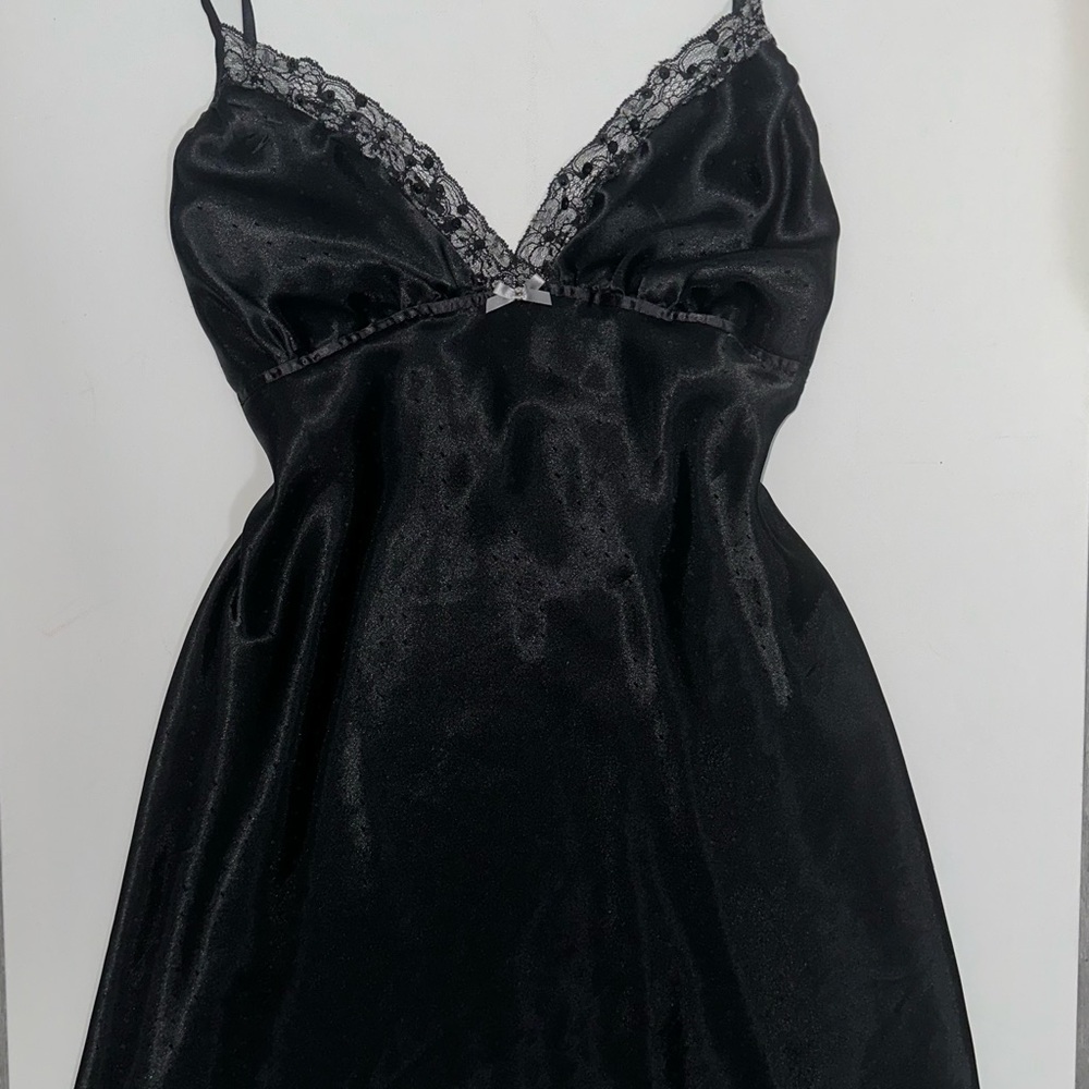 Vintage Y2K Apt. 9 Black Satin Chemise with Lace Detail coquette